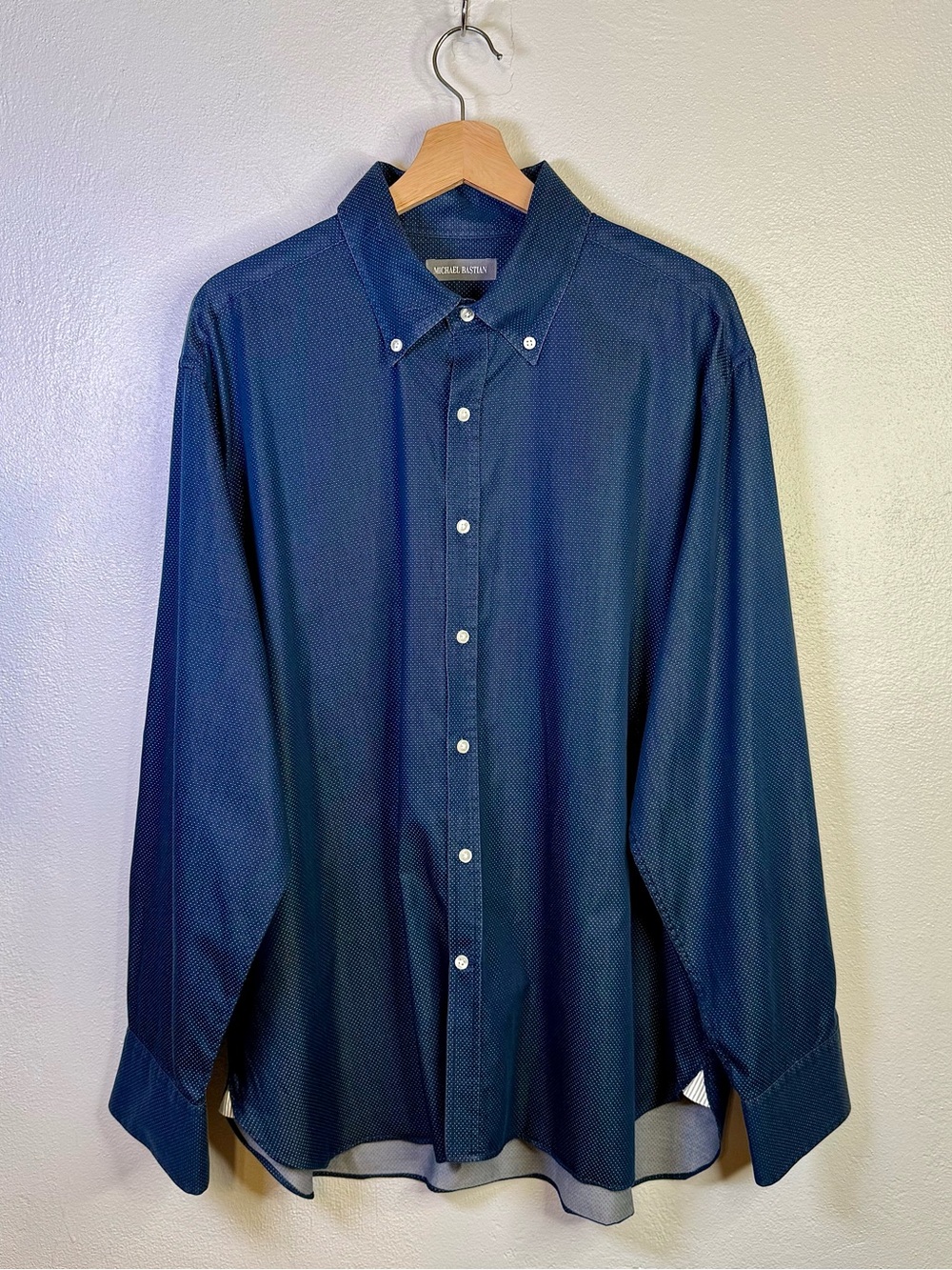 Michael Bastian Dark Navy Micro Pattern Button Down Dress Shirt Trim Fit Mens XL